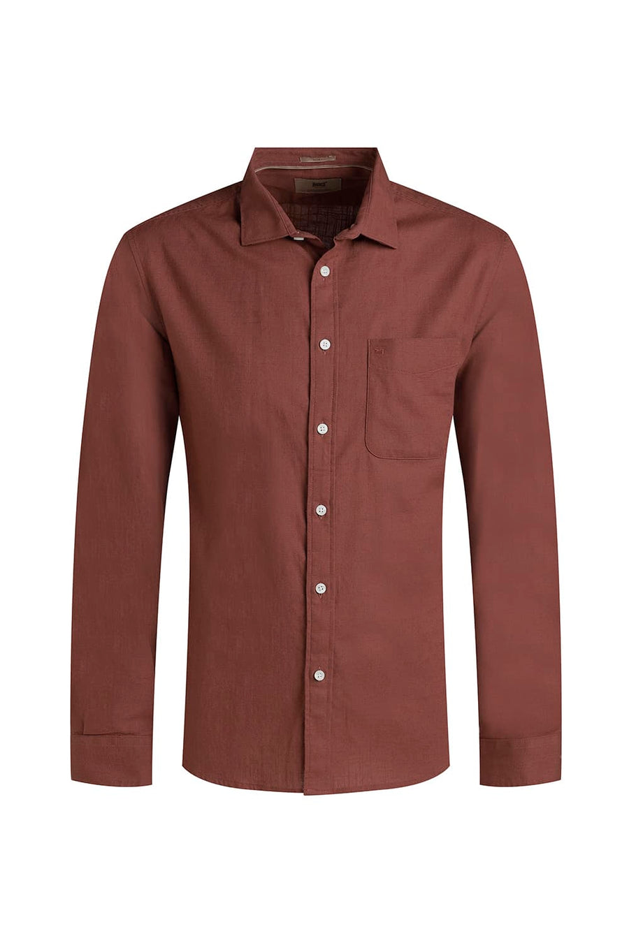 BASICS SLIM FIT ROASTED BRICK SLUB COTTON STRETCH SHIRT