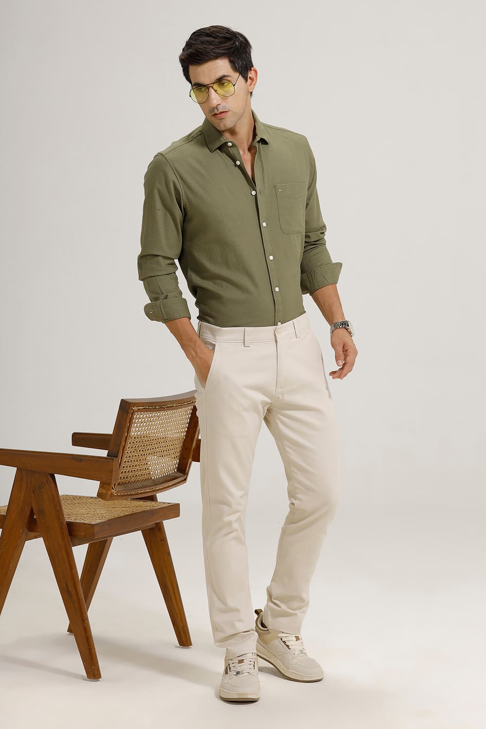 SLIM FIT SLUB COTTON STRETCH SHIRT