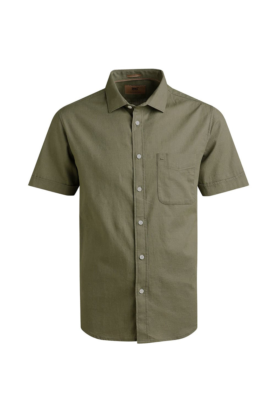 BASICS SLIM FIT OLIVE BRANCH SLUB COTTON STRETCH HALFSLEEVES SHIRT