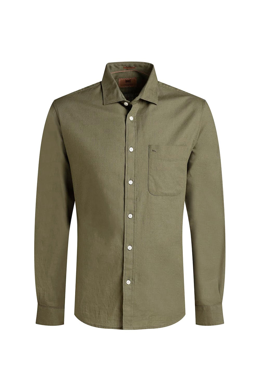 BASICS SLIM FIT OLIVE BRANCH SLUB COTTON STRETCH SHIRT