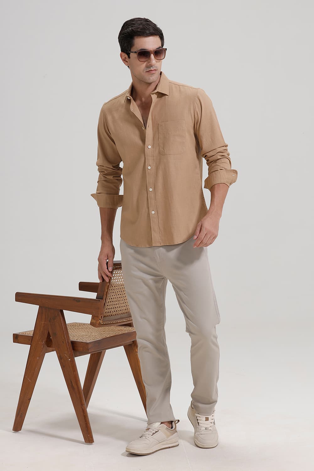 SLIM FIT SLUB COTTON STRETCH SHIRT