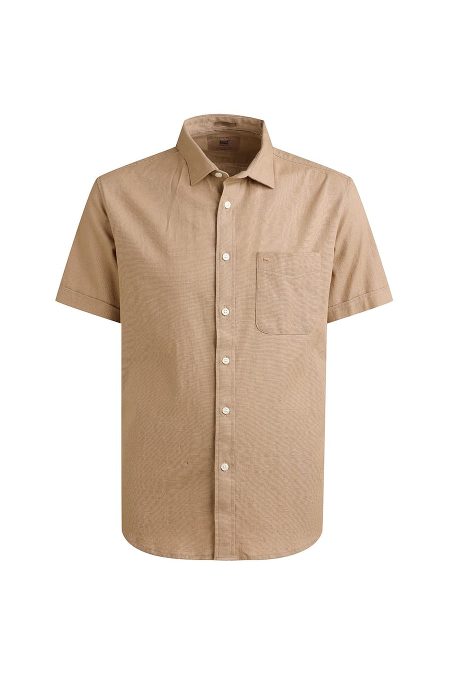 BASICS SLIM FIT KHAKI LEAF SLUB COTTON STRETCH HALFSLEEVES SHIRT