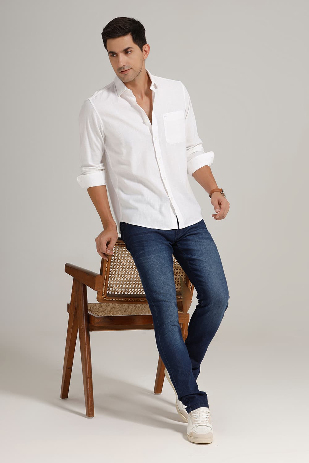 SLIM FIT SLUB COTTON STRETCH SHIRT