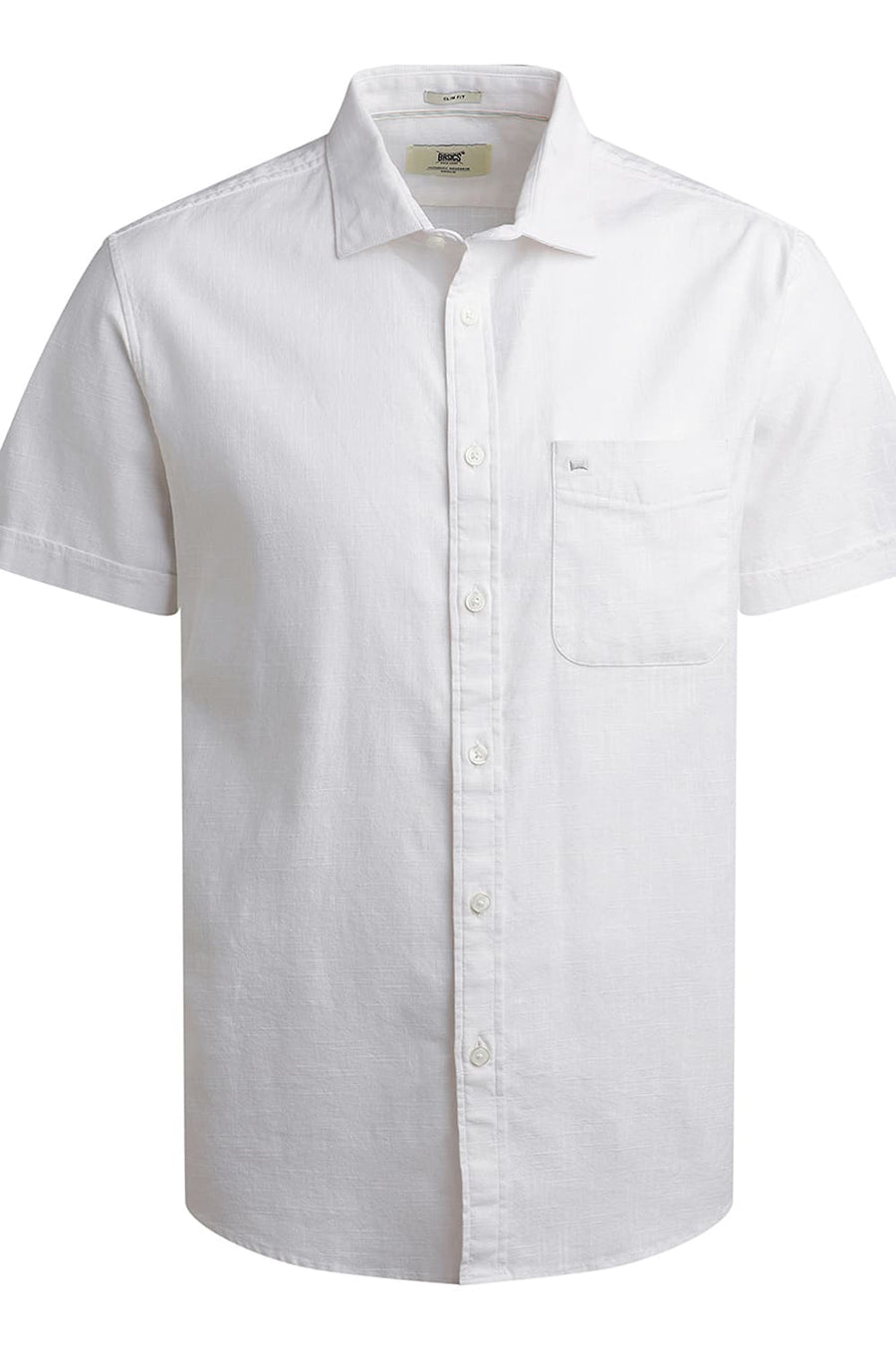 BASICS SLIM FIT LUCENT WHITE SLUB COTTON STRETCH HALFSLEEVES SHIRT