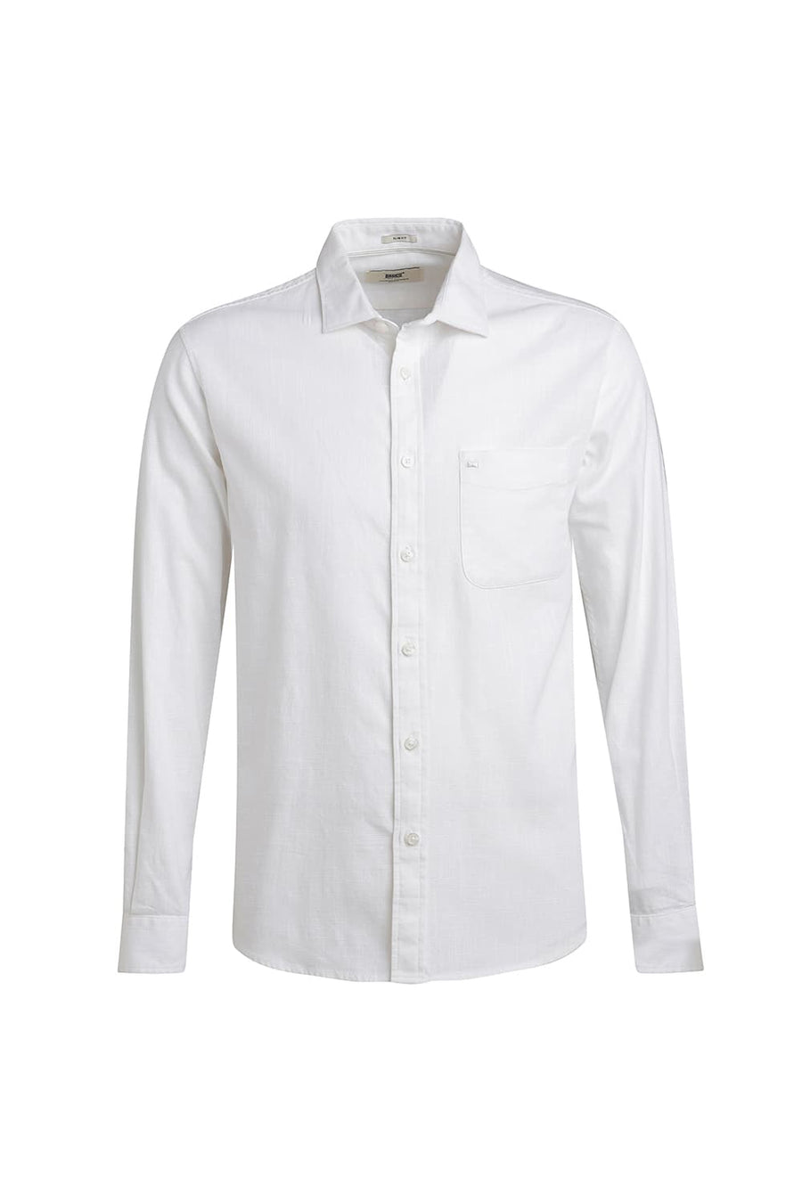 BASICS SLIM FIT LUCENT WHITE SLUB COTTON STRETCH SHIRT
