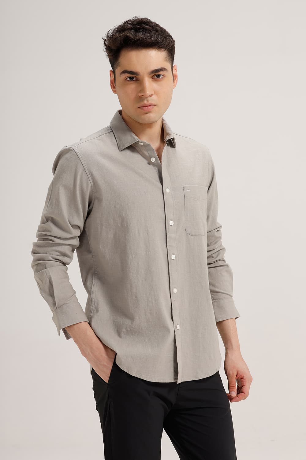 SLIM FIT SLUB COTTON STRETCH SHIRT