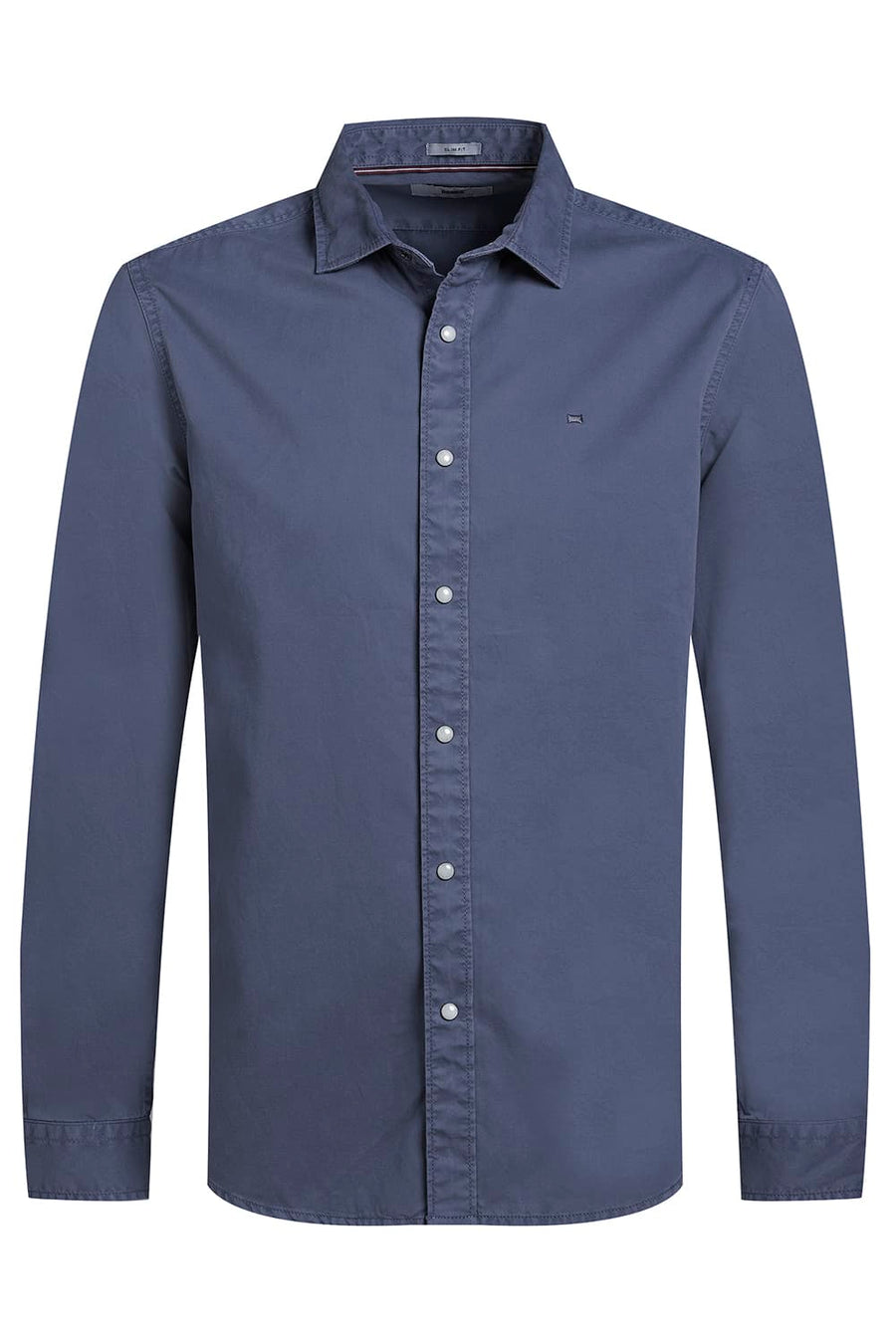 BASICS SLIM FIT STEEL NAVY COTTON TWILL SHIRT
