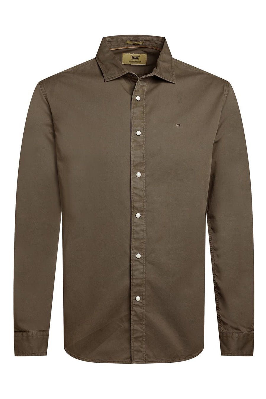 BASICS SLIM FIT OLIVE CLOVER COTTON TWILL SHIRT