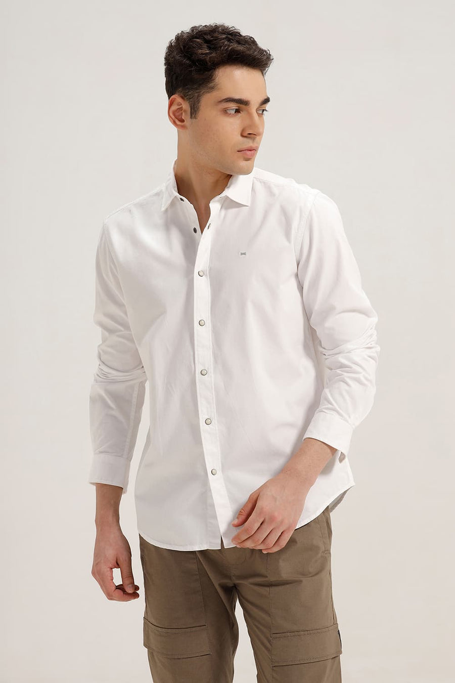BASICS SLIM FIT LUCENT WHITE COTTON TWILL SHIRT