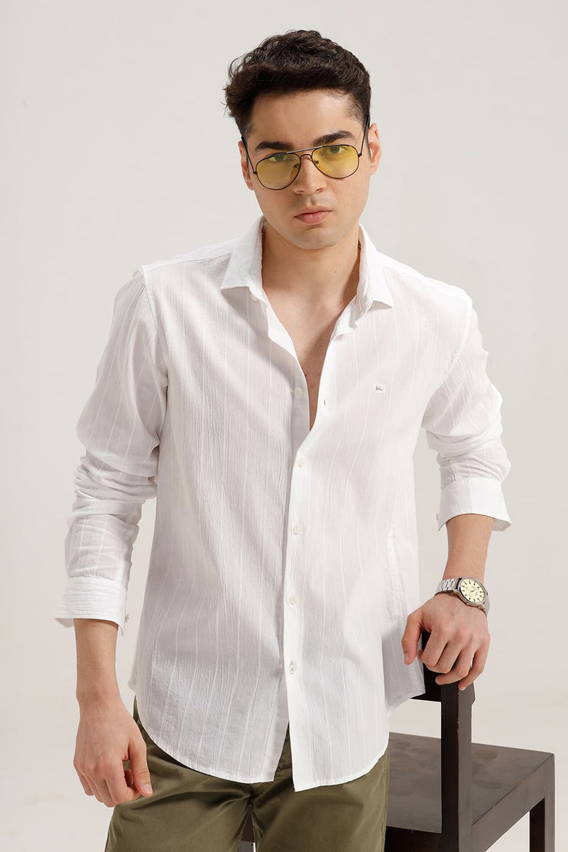 SLIM FIT COTTON SEERSUCKER CRINKLE DOBBY STRIPE SHIRT