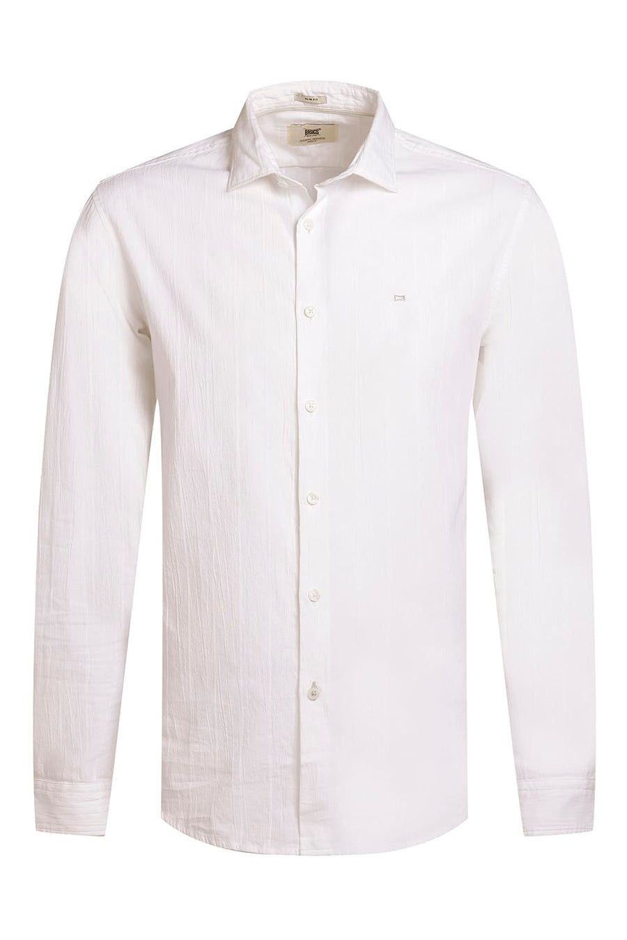 BASICS SLIM FIT CLOUD WHITE COTTON SEERSUCKER CRINKLE DOBBY STRIPE SHIRT