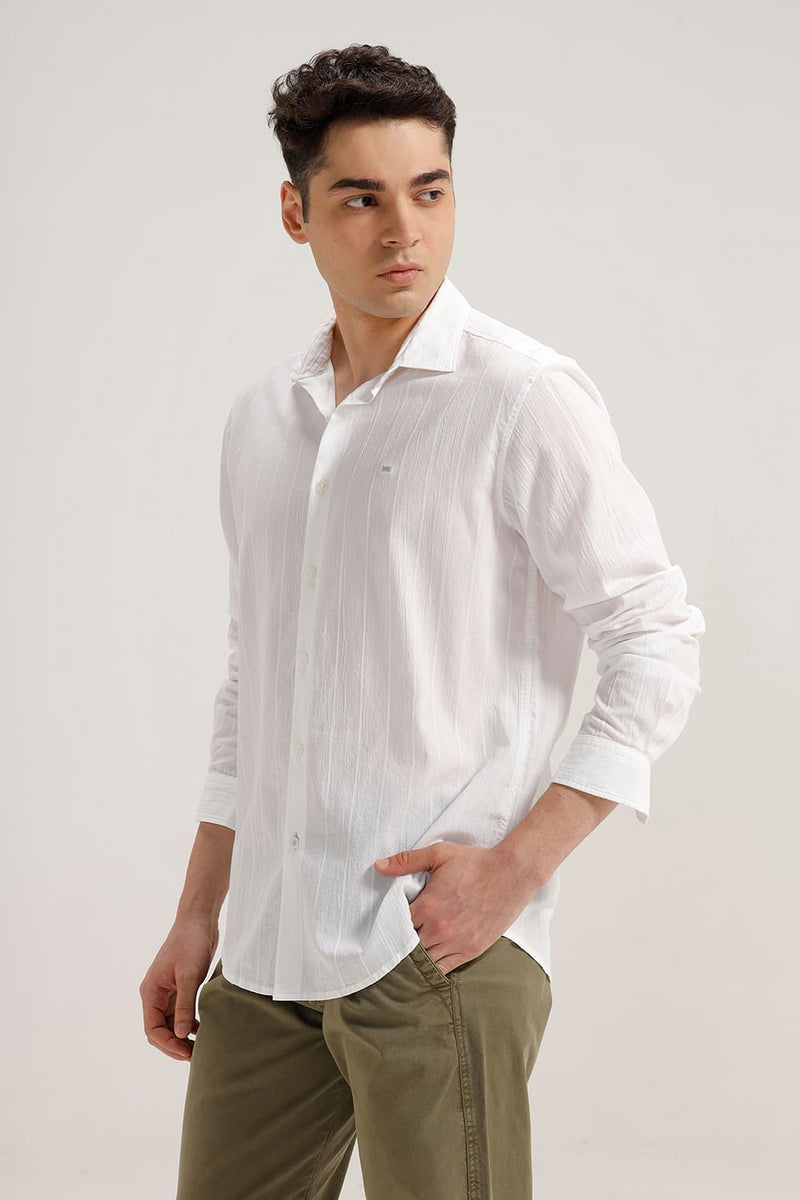 SLIM FIT COTTON SEERSUCKER CRINKLE DOBBY STRIPE SHIRT