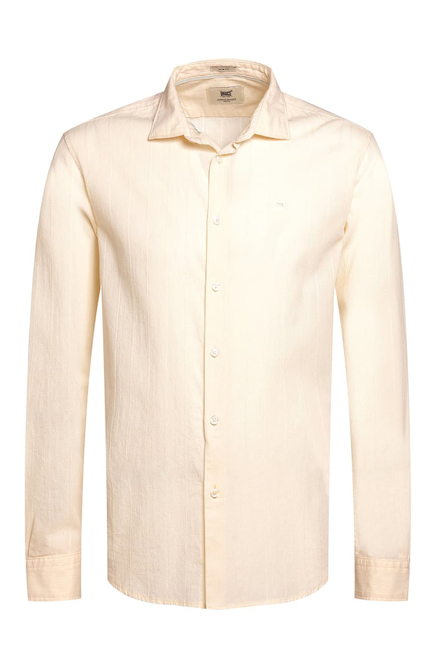 BASICS SLIM FIT AFTERGLOW OFFWHITE COTTON SEERSUCKER CRINKLE DOBBY STRIPE SHIRT