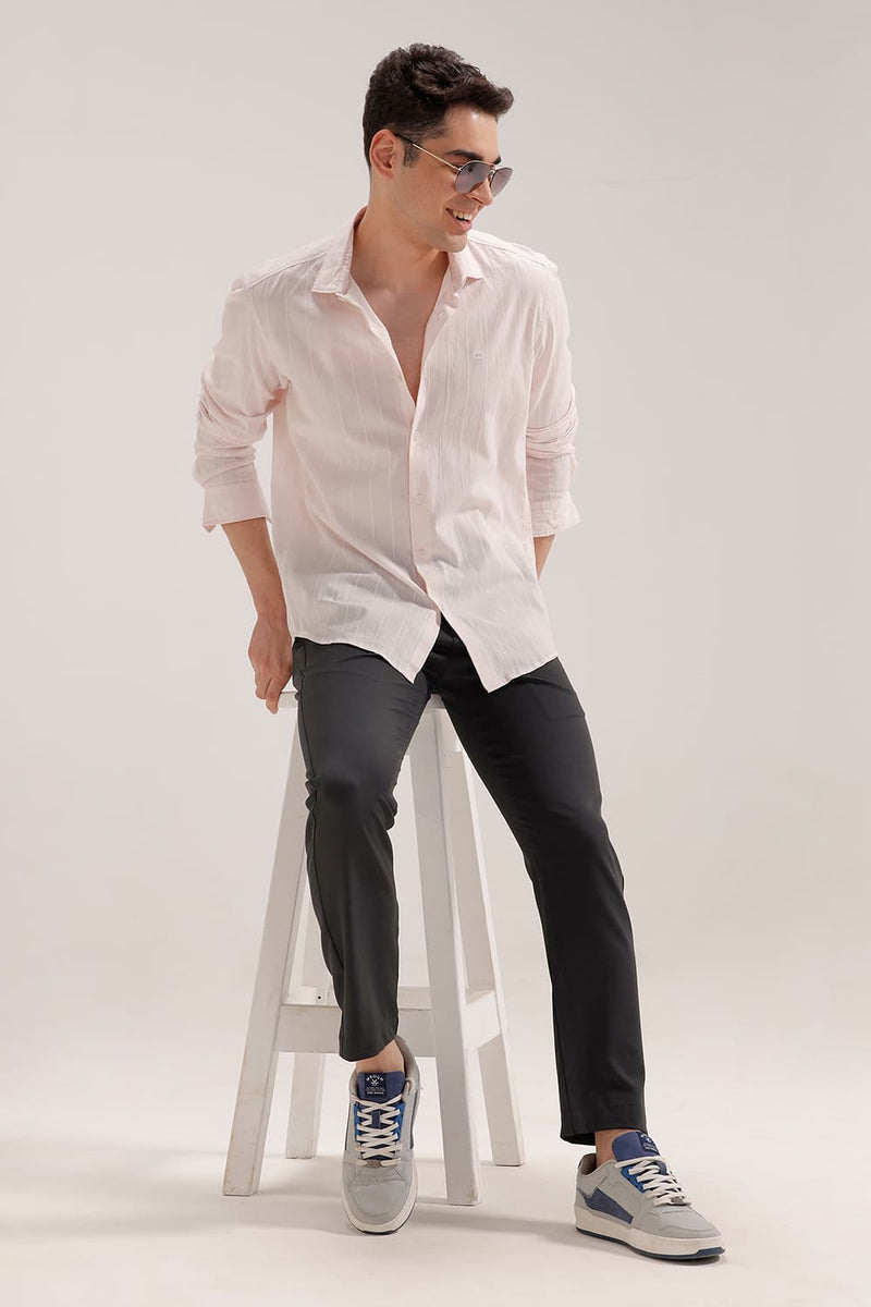 SLIM FIT COTTON SEERSUCKER CRINKLE DOBBY STRIPE SHIRT
