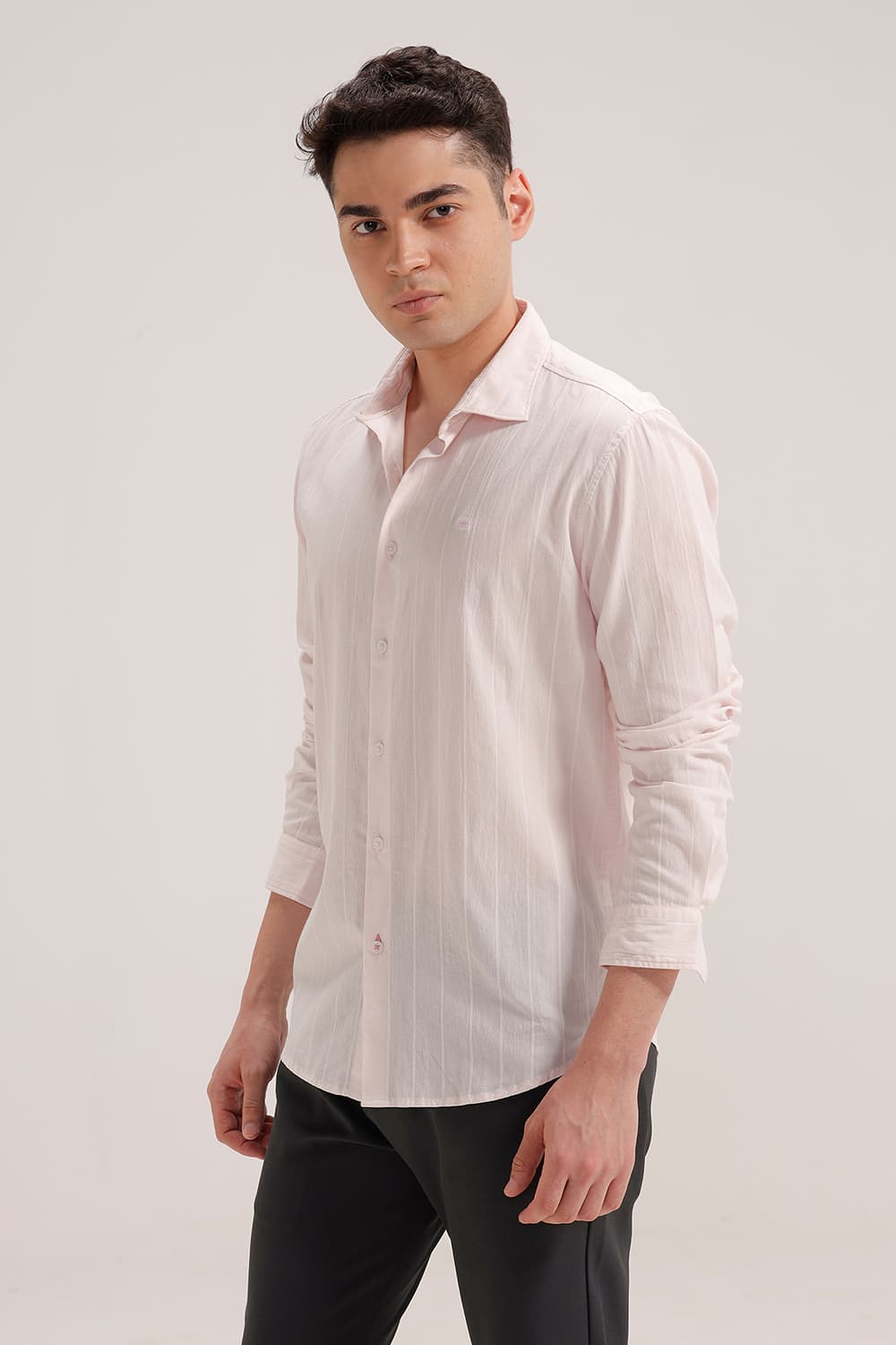 SLIM FIT COTTON SEERSUCKER CRINKLE DOBBY STRIPE SHIRT