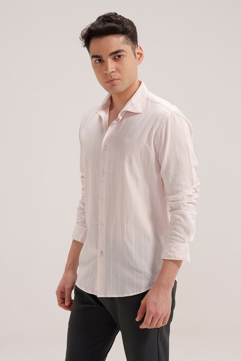 SLIM FIT COTTON SEERSUCKER CRINKLE DOBBY STRIPE SHIRT