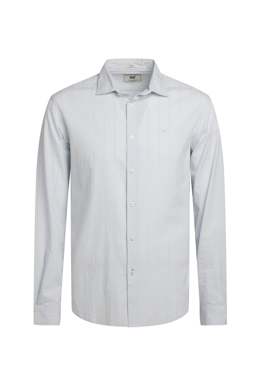 BASICS SLIM FIT BLUE SKYRIDE COTTON SEERSUCKER CRINKLE DOBBY STRIPE SHIRT