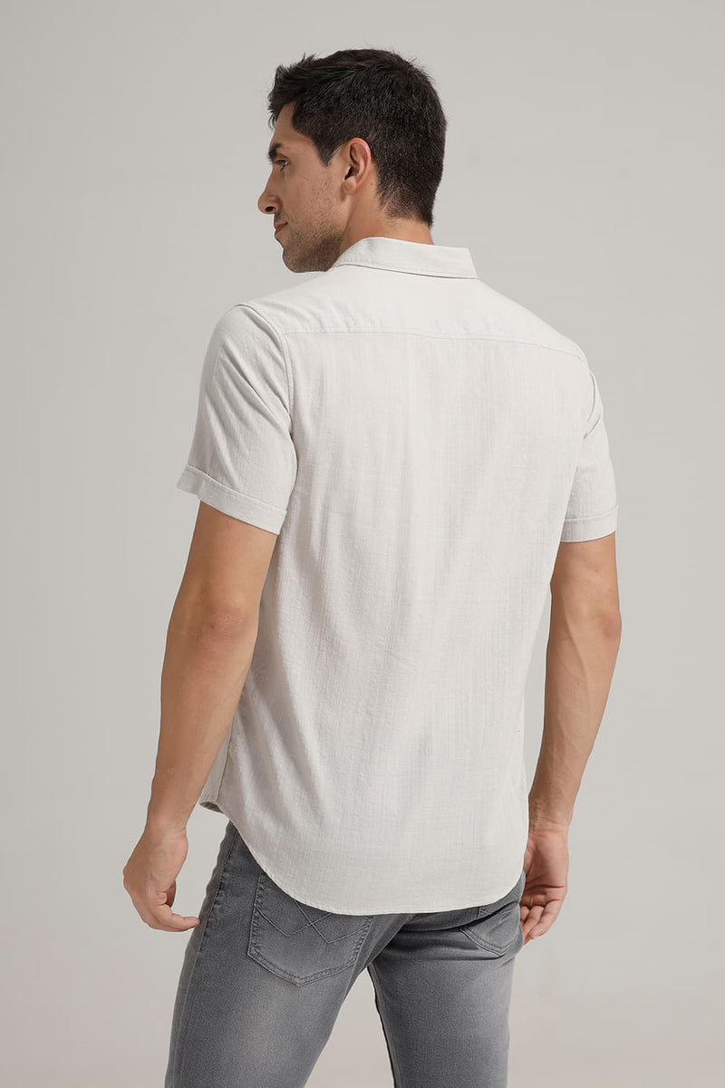 SLIM FIT COTTON DOBBY STRIPE HALFSLEEVES SHIRT