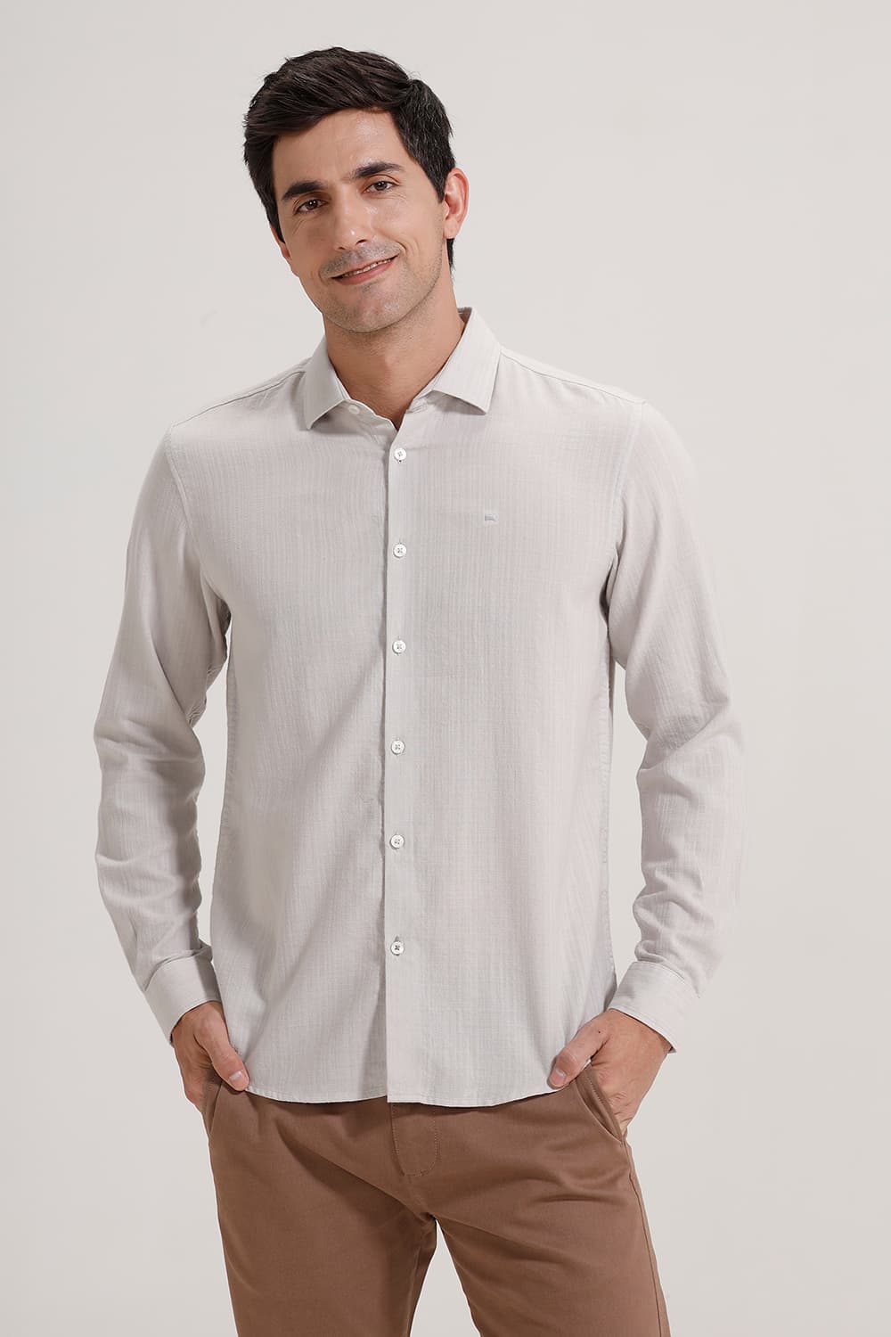 SLIM FIT COTTON DOBBY STRIPE SHIRT