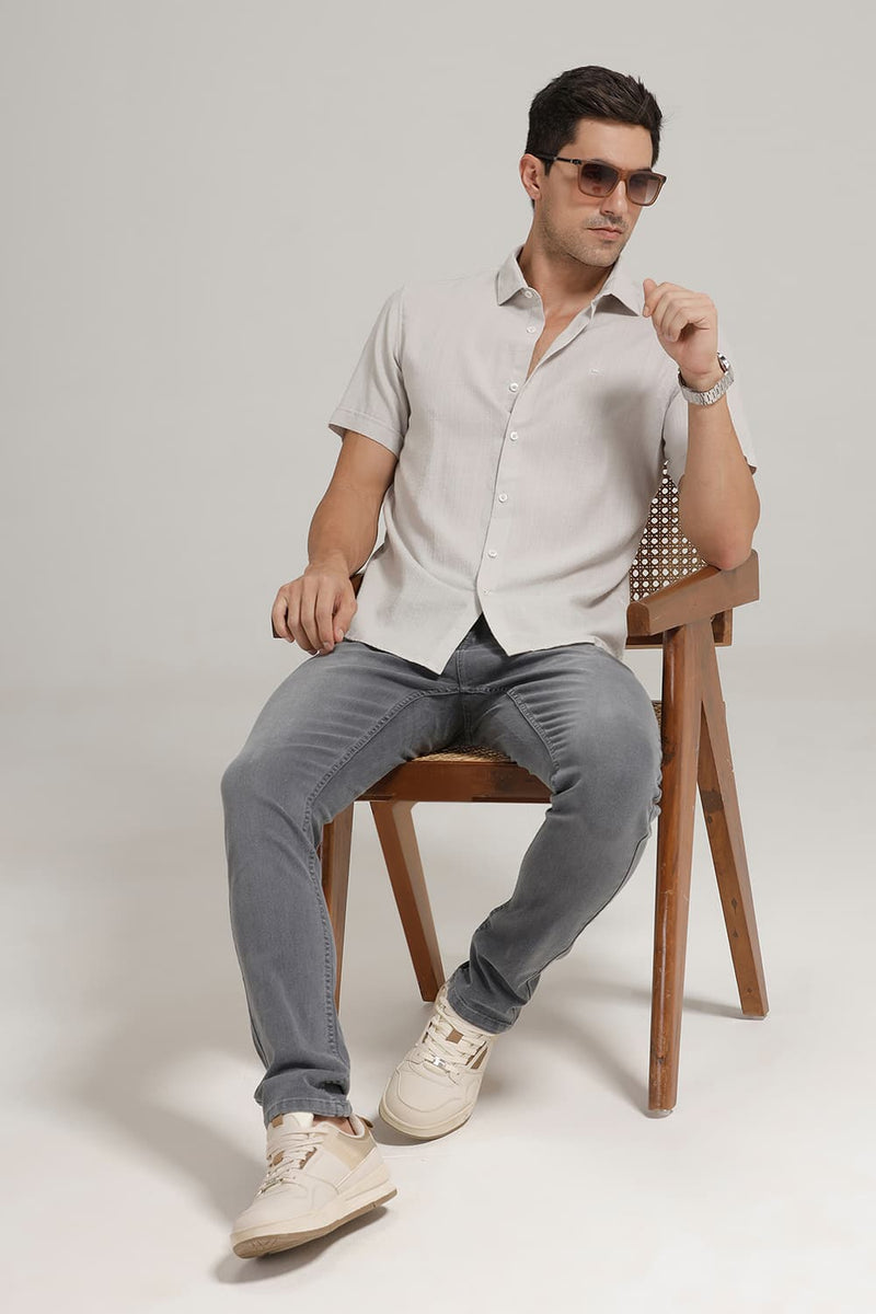 SLIM FIT COTTON DOBBY STRIPE HALFSLEEVES SHIRT