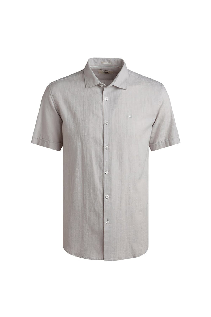 SLIM FIT COTTON DOBBY STRIPE HALFSLEEVES SHIRT