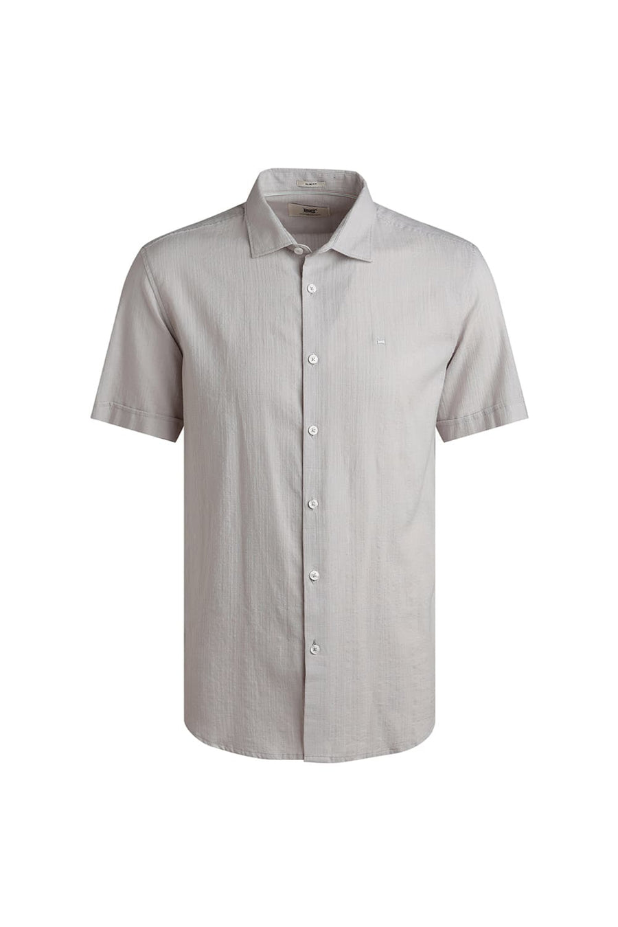 BASICS SLIM FIT MOON GREY COTTON DOBBY STRIPE HALFSLEEVES SHIRT