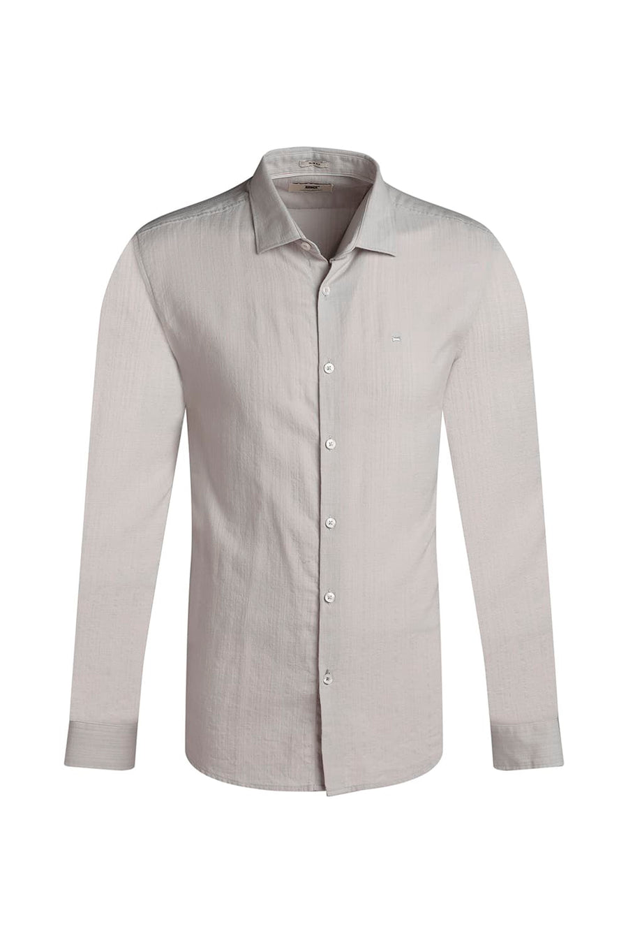 BASICS SLIM FIT MOON GREY COTTON DOBBY STRIPE SHIRT