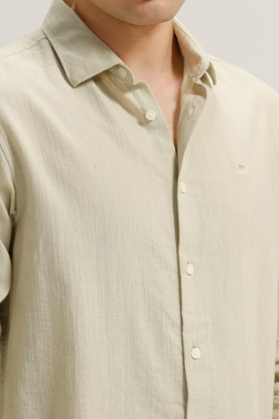 BASICS SLIM FIT ASPARAGUS GREEN COTTON DOBBY STRIPE SHIRT