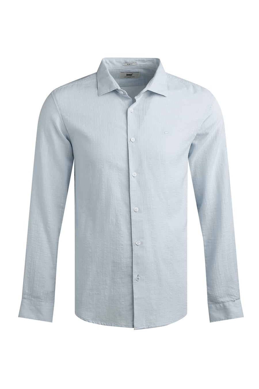 BASICS SLIM FIT BALLAD BLUE COTTON DOBBY STRIPE SHIRT