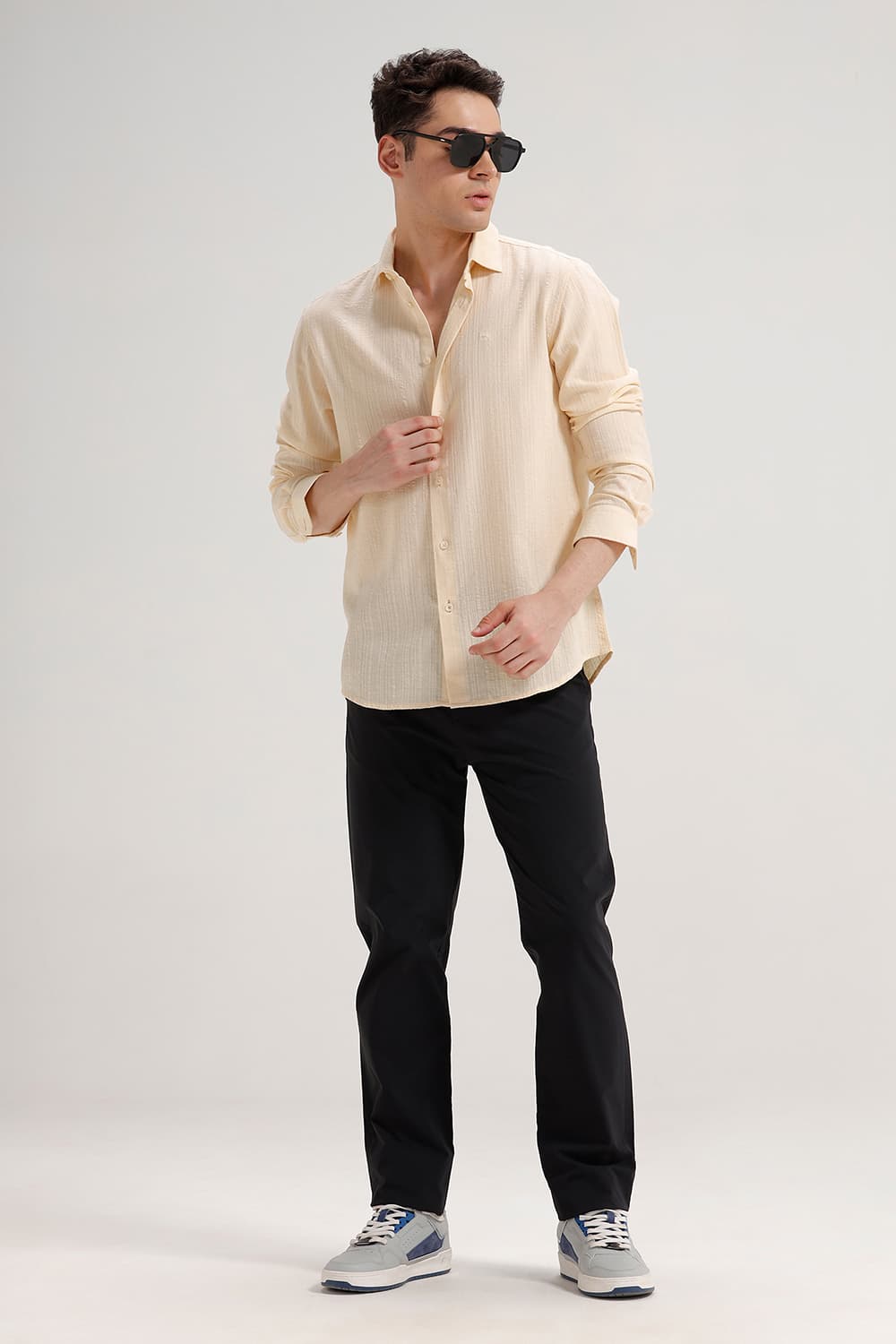 SLIM FIT COTTON DOBBY STRIPE SHIRT