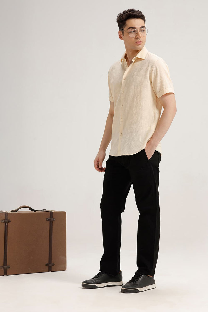 SLIM FIT COTTON DOBBY STRIPE HALFSLEEVES SHIRT