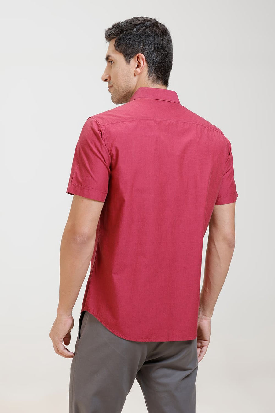 BASICS SLIM FIT RED BUD COTTON FIL-A-FIL HALFSLEEVES SHIRT