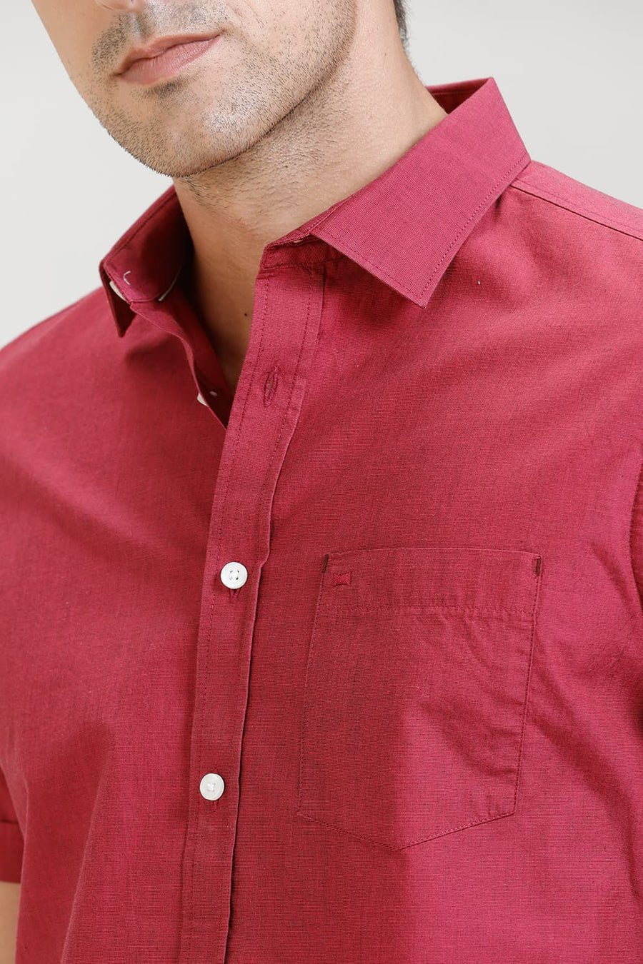 BASICS SLIM FIT RED BUD COTTON FIL-A-FIL HALFSLEEVES SHIRT