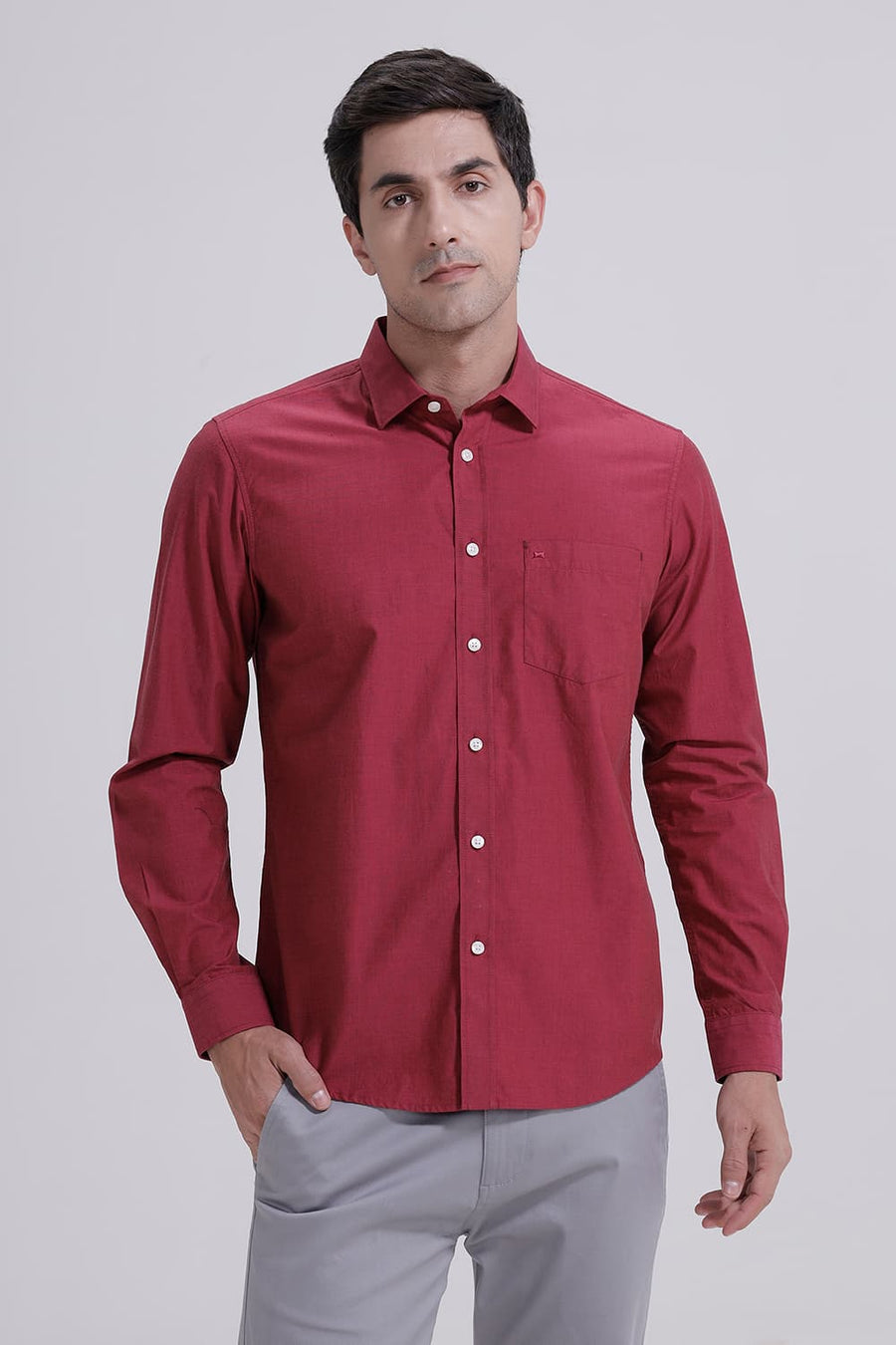 BASICS SLIM FIT RED BUD COTTON FIL-A-FIL SHIRT