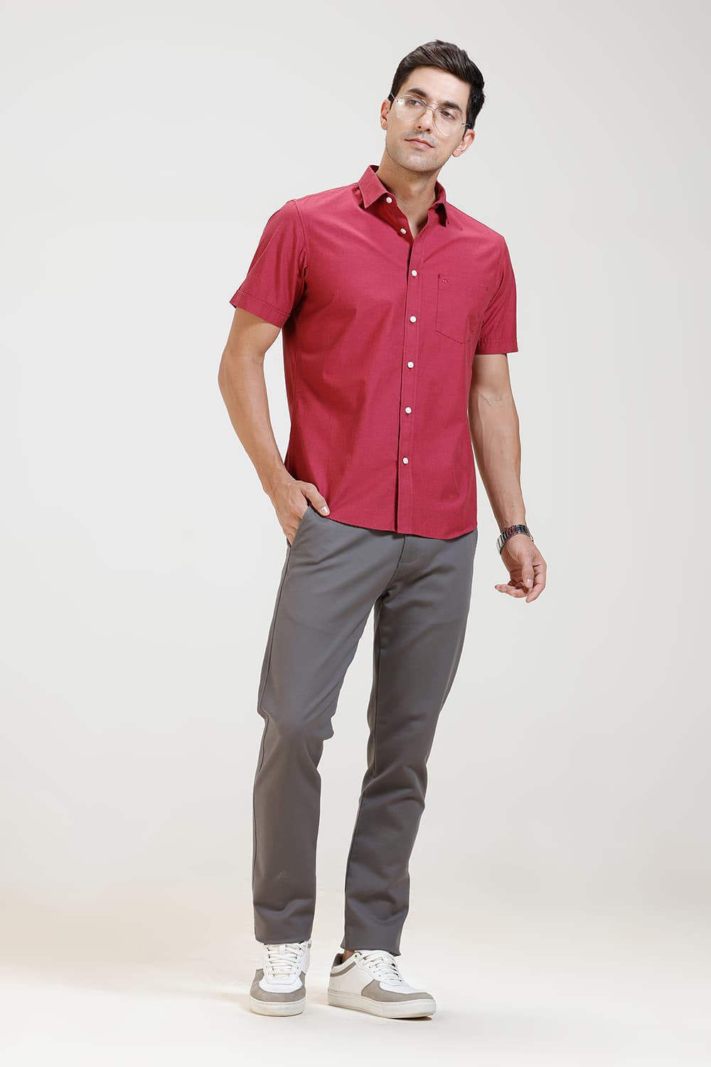 SLIM FIT COTTON FIL-A-FIL HALFSLEEVES SHIRT