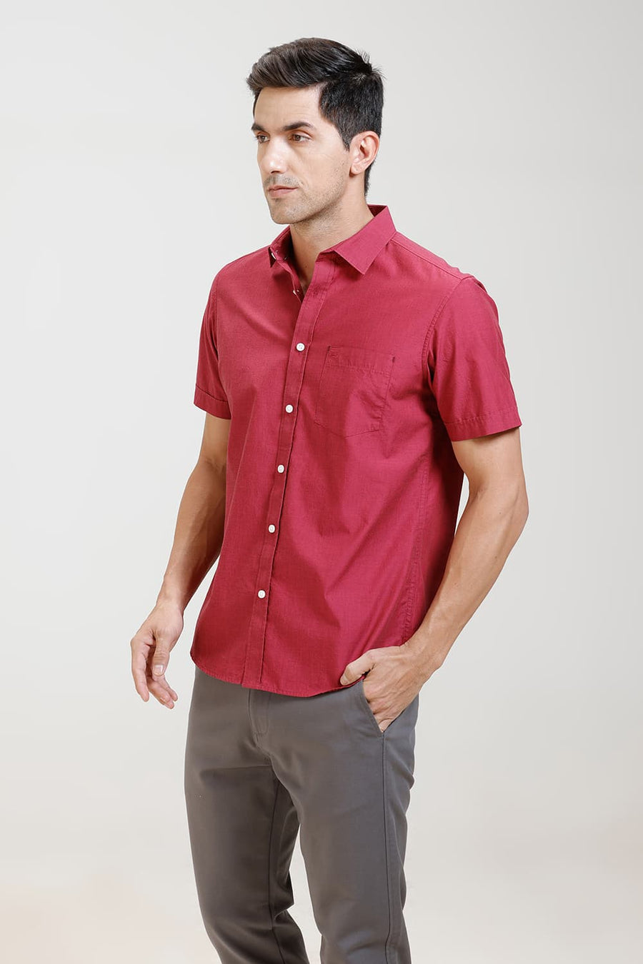 BASICS SLIM FIT RED BUD COTTON FIL-A-FIL HALFSLEEVES SHIRT