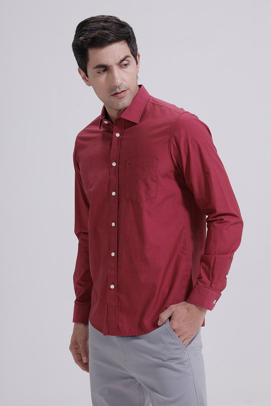 BASICS SLIM FIT RED BUD COTTON FIL-A-FIL SHIRT