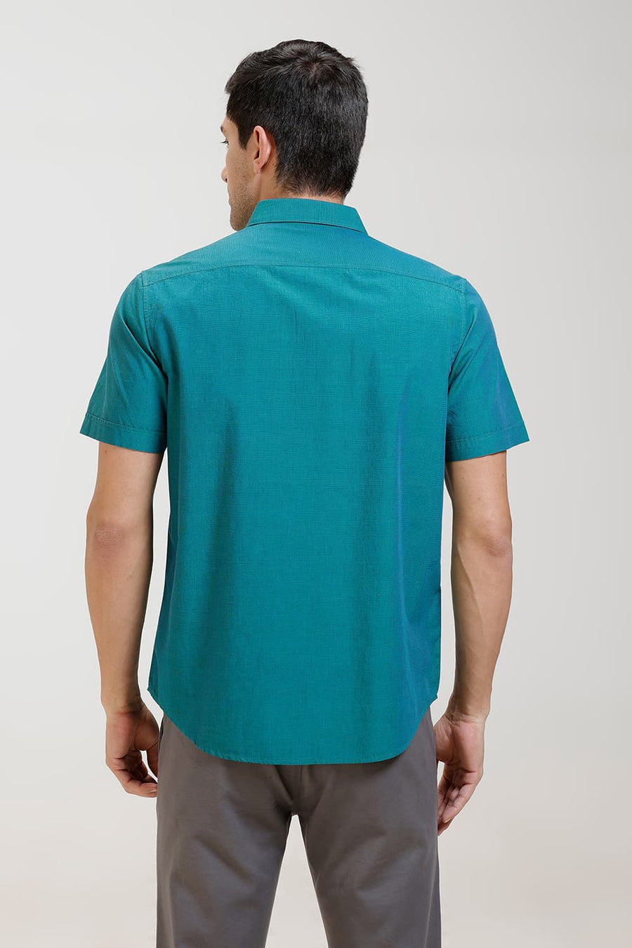 BASICS SLIM FIT TEAL GREEN COTTON FIL-A-FIL HALFSLEEVES SHIRT