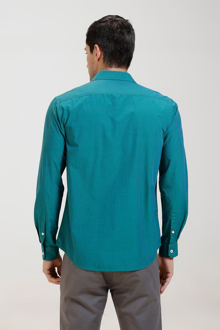 BASICS SLIM FIT TEAL GREEN COTTON FIL-A-FIL SHIRT