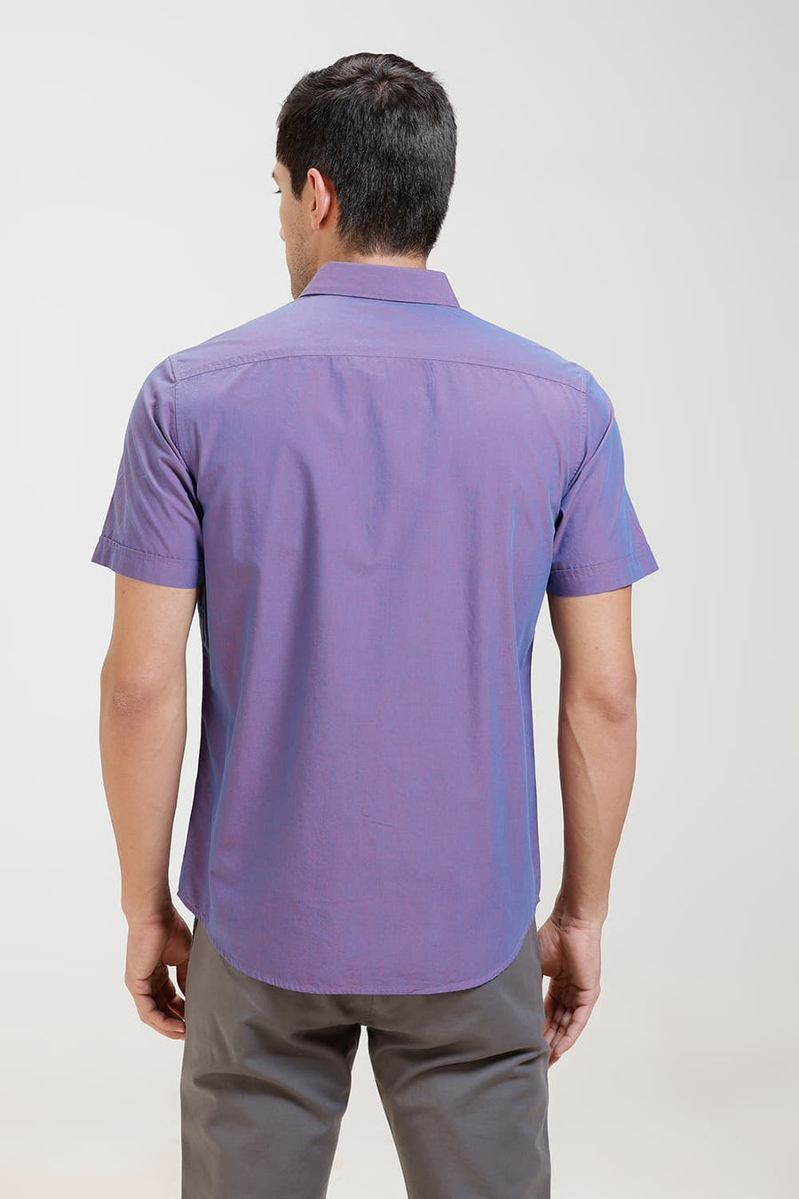 BASICS SLIM FIT VIOLET BLUE COTTON FIL-A-FIL HALFSLEEVES SHIRT