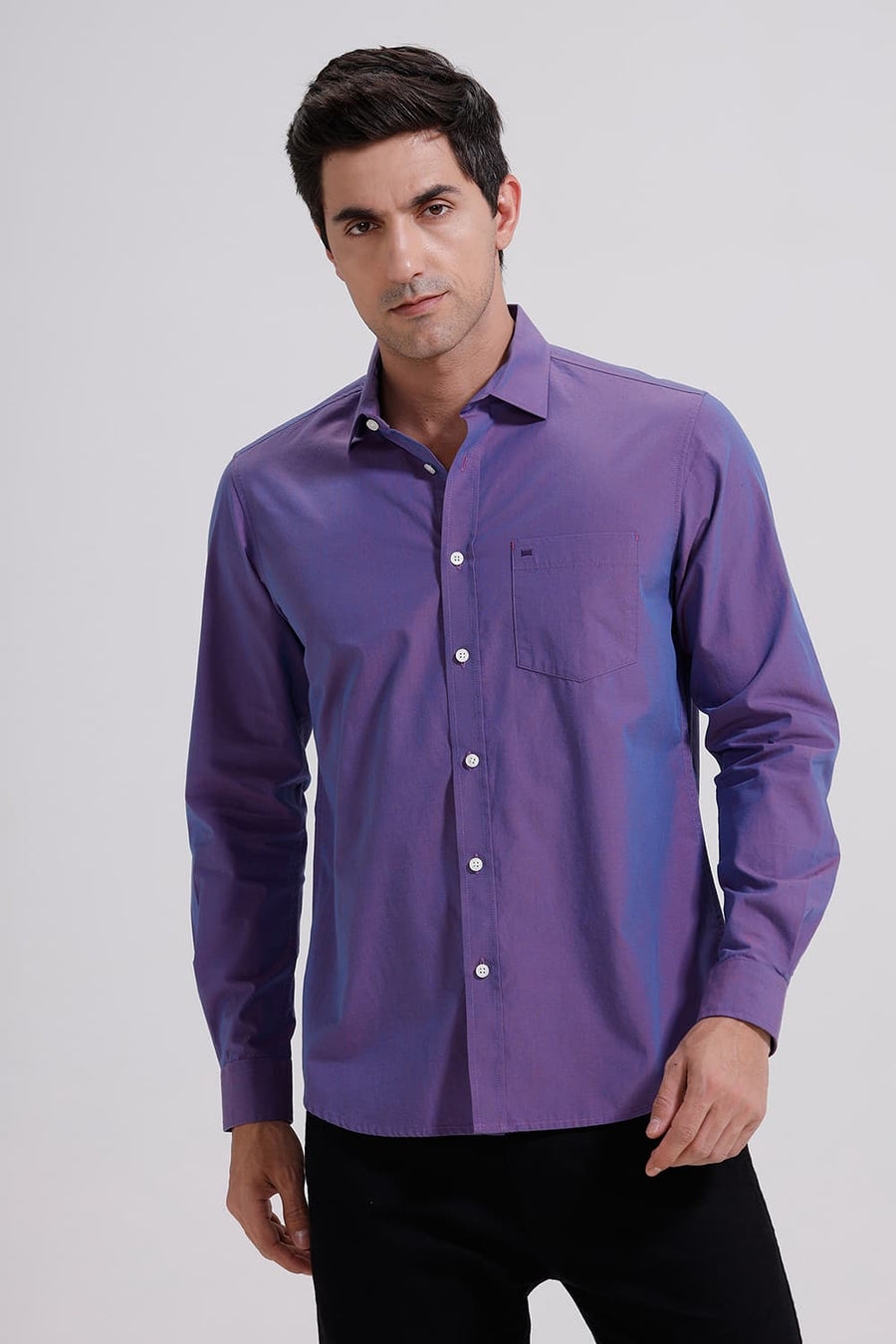 BASICS SLIM FIT VIOLET BLUE COTTON FIL-A-FIL SHIRT
