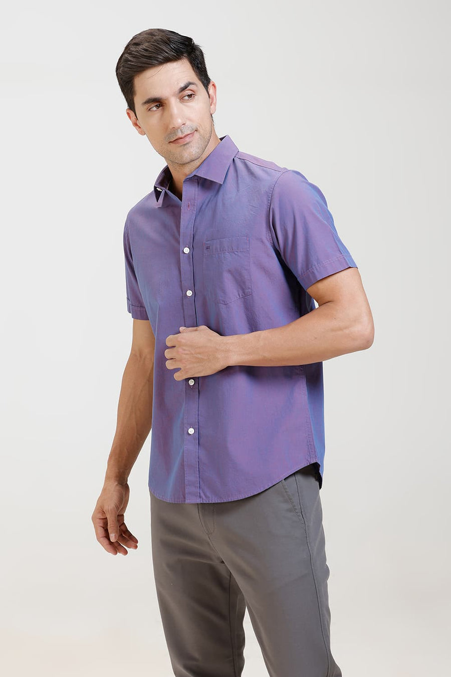 BASICS SLIM FIT VIOLET BLUE COTTON FIL-A-FIL HALFSLEEVES SHIRT