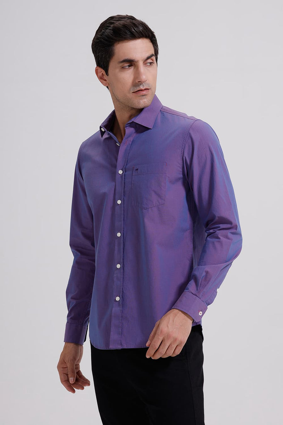 BASICS SLIM FIT VIOLET BLUE COTTON FIL-A-FIL SHIRT