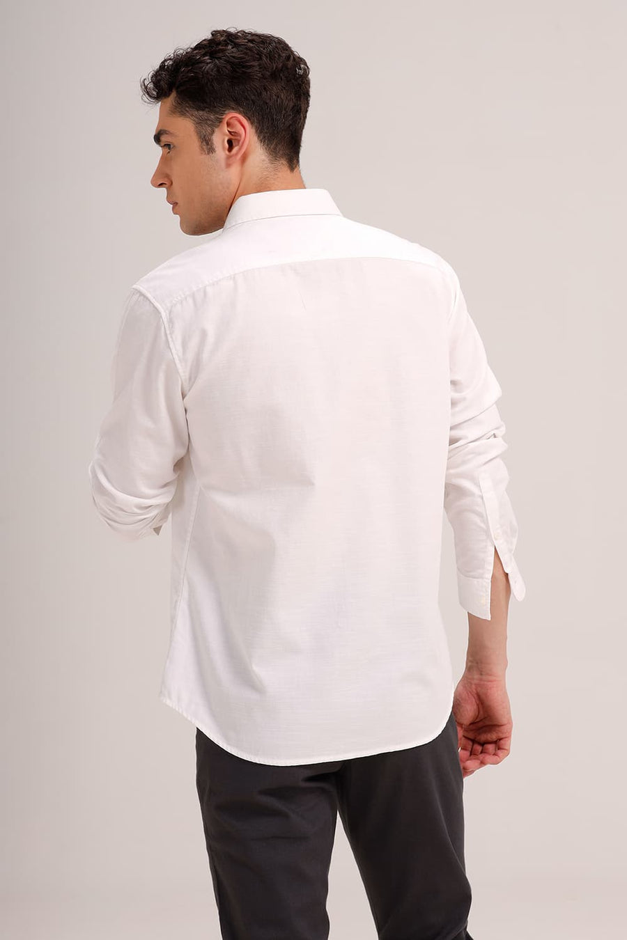 BASICS SLIM FIT BRIGHT WHITE BROKEN TWILL SHIRT