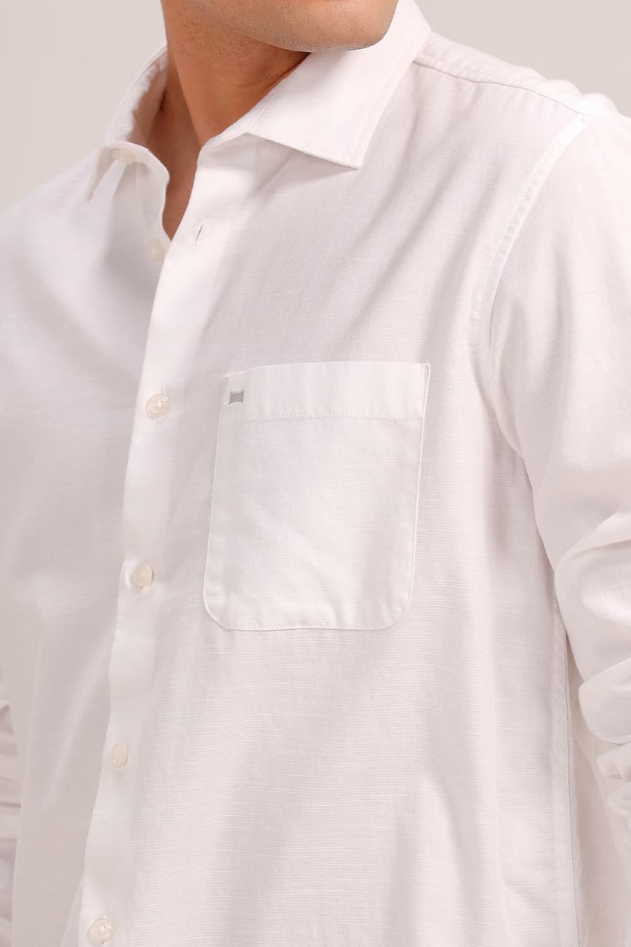BASICS SLIM FIT BRIGHT WHITE BROKEN TWILL SHIRT