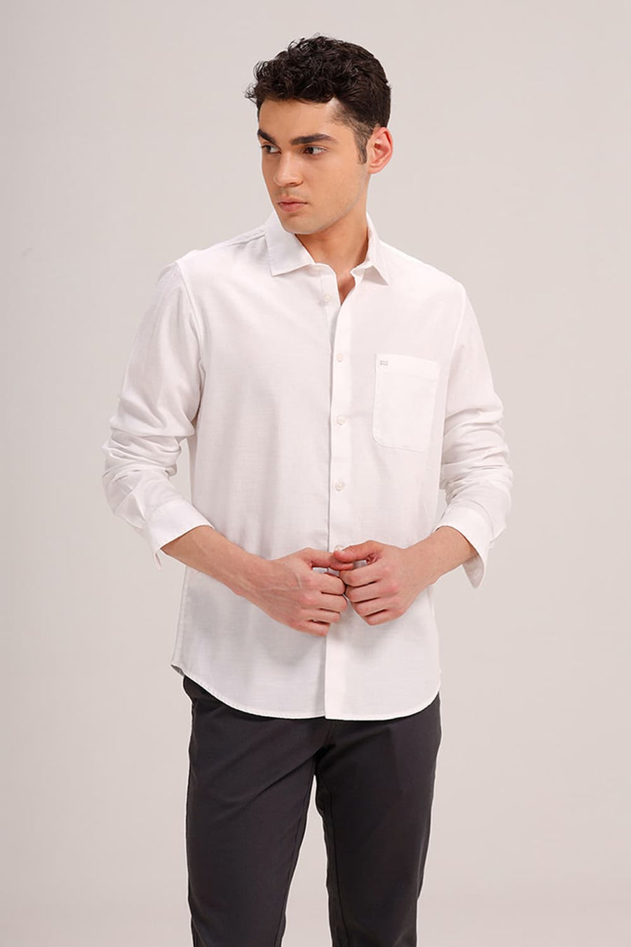 BASICS SLIM FIT BRIGHT WHITE BROKEN TWILL SHIRT