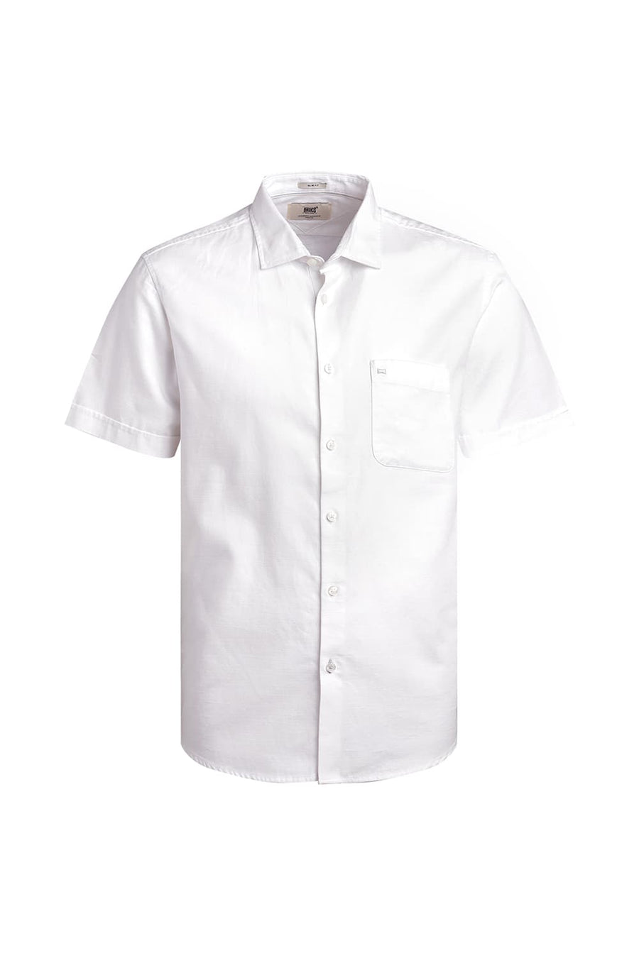 BASICS SLIM FIT BRIGHT WHITE BROKEN TWILL HALFSLEEVES SHIRT