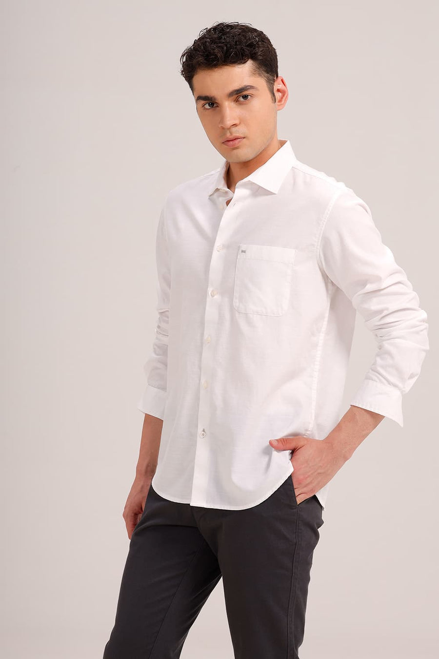 BASICS SLIM FIT BRIGHT WHITE BROKEN TWILL SHIRT