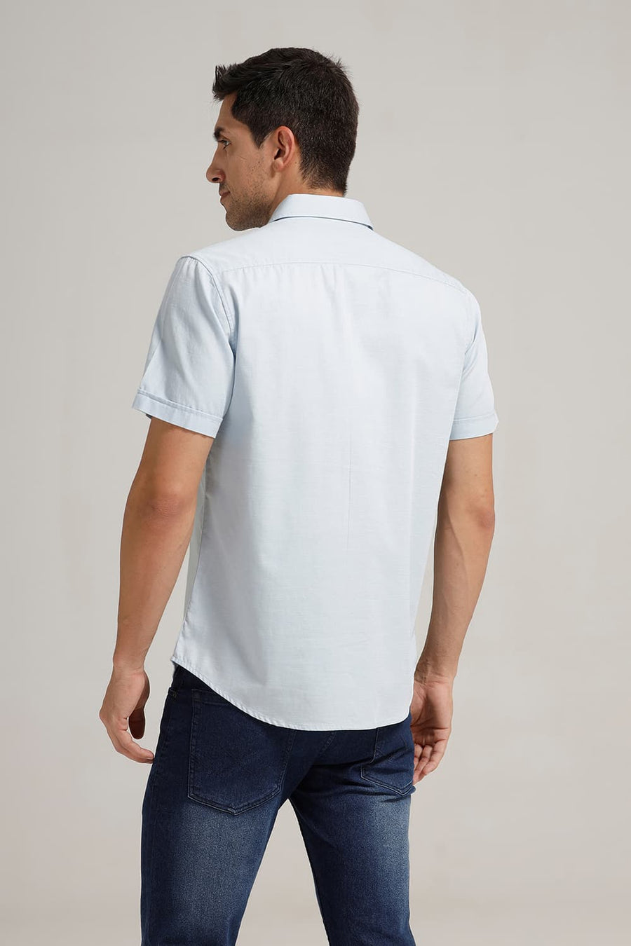 BASICS SLIM FIT BLUE FOG BROKEN TWILL HALFSLEEVES SHIRT