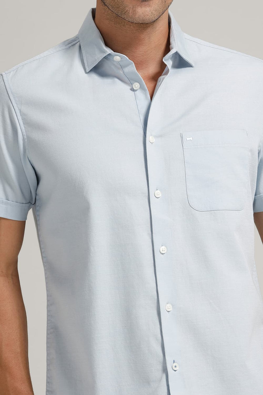 BASICS SLIM FIT BLUE FOG BROKEN TWILL HALFSLEEVES SHIRT